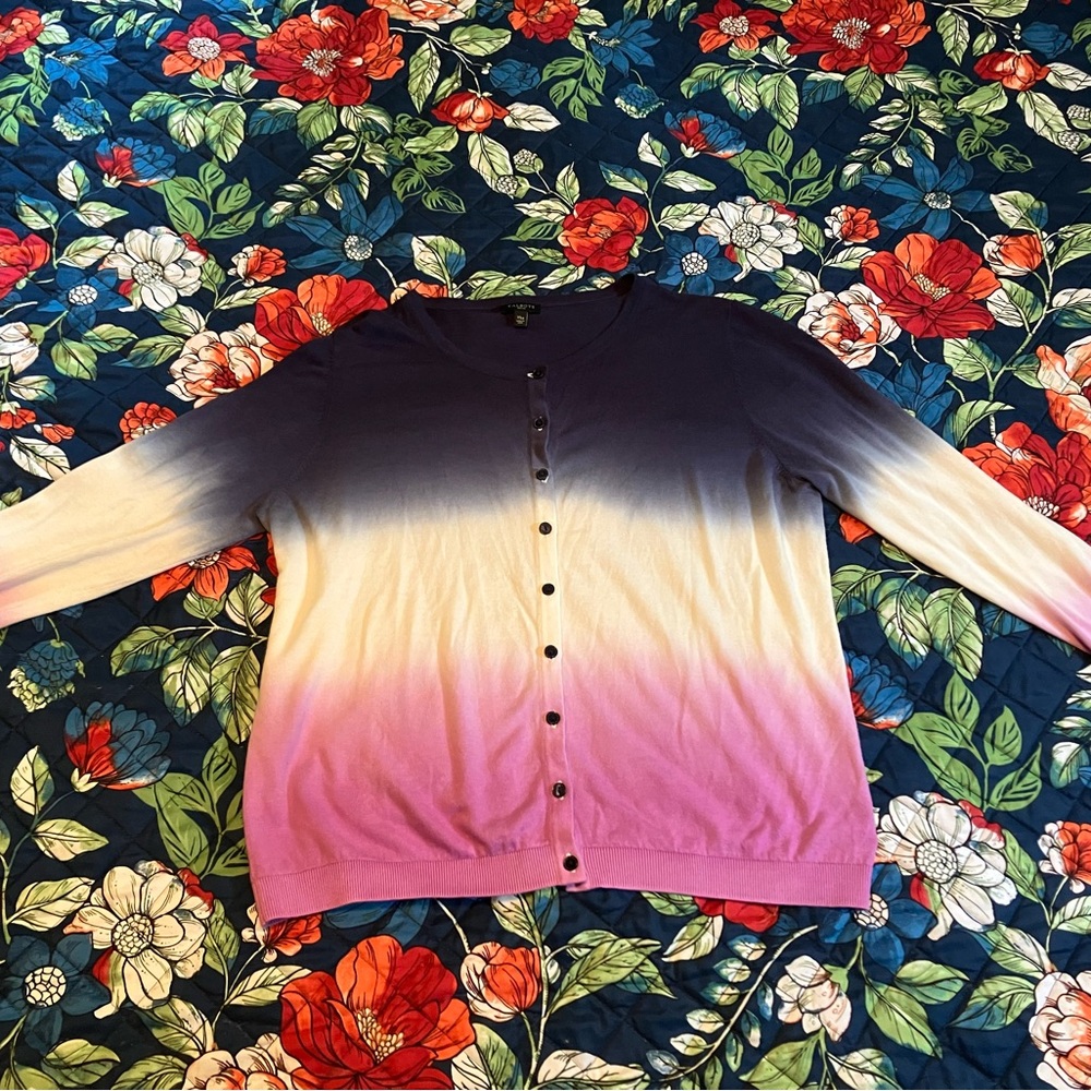 Talbots Purple and Cream Cardigan Sweater